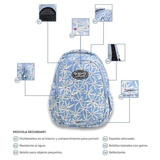 Mochila secundária série azul acolchoada