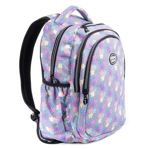 Sac à Dos Secondaire Matelassé Gris Fleurs Série