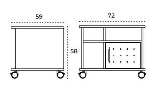 Armário lateral baixo em melamina com rodas