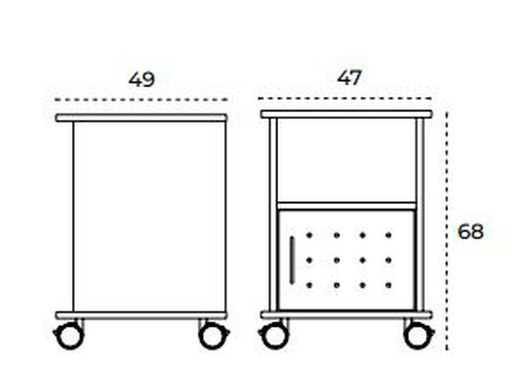 Unidade auxiliar de melamina com rodas