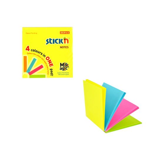 Notes autocollantes MAGIC couleurs néon 76x76 mm