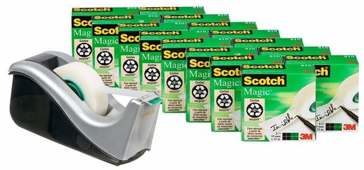 Pack 16 scotch magic tapes + dévidoir