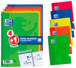 Pack 4+1 carnets folio à couverture souple Oxford. Couleur vives