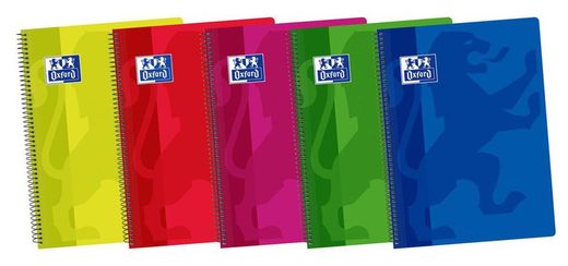 Pacote de 5 cadernos Oxford com capa plástica de cor básica
