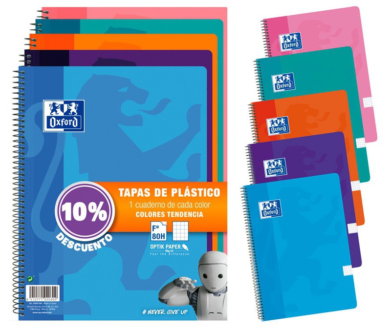 Superior George Eliot Enumerar Pack 5 cuadernos Oxford tapa plástico colores tendencia — Cartabon