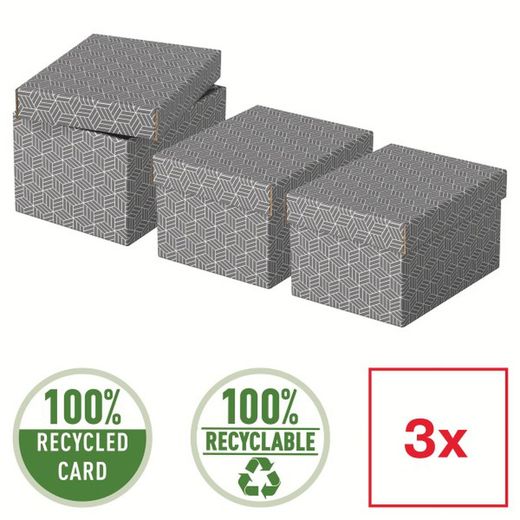Pack de 3 caixas domésticas cinzentas. 5 tamanhos