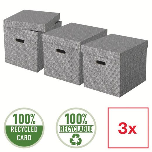 Pack de 3 caixas domésticas cinzentas. 5 tamanhos