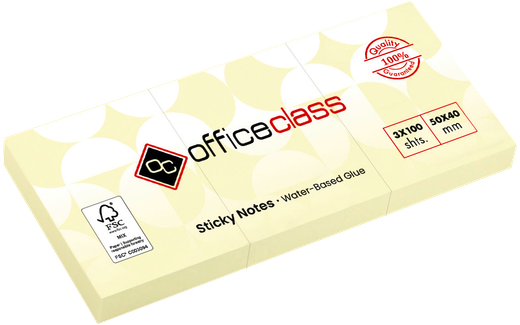 Pack de 3 Tacos De Notas Adhesivas FSC 50x40mm Amarillo