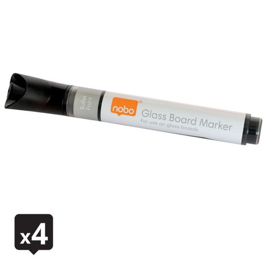 Pacote de 4 marcadores de tinta líquida para quadros brancos de vidro. Cor preta