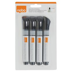 Pacote de 4 marcadores de tinta líquida para quadros brancos de vidro. Cor preta