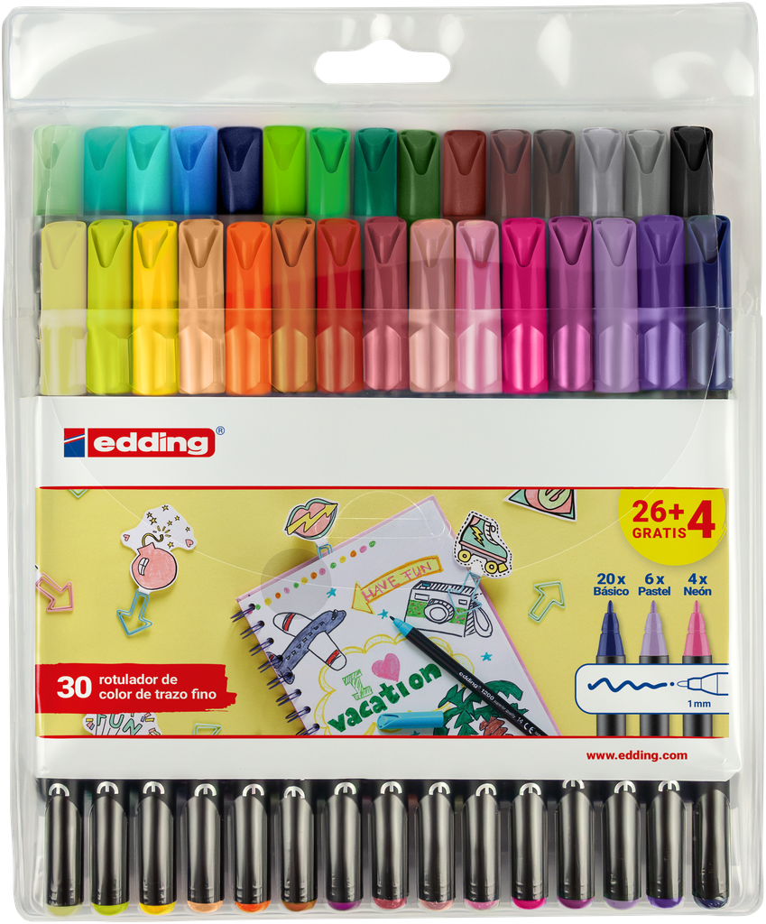 Pack Rotuladores edding 1200 26+4 Clásicos/Neon/Pastel
