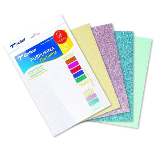 Packs cartulina din a-4  purpurina colores pastel e intenso