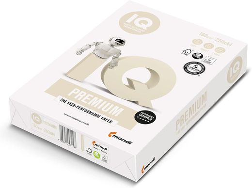 Papier Din A4 Premium IQ da Mondi. 120 et 160 grammes. Paquet de 250 feuilles.