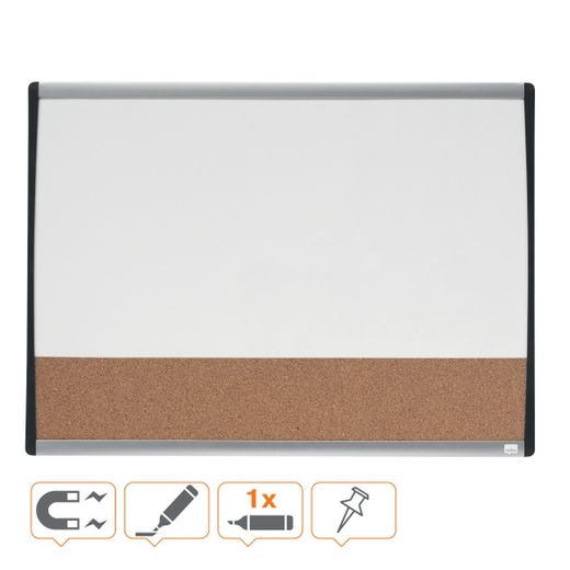 Pizarra blanca magnética pequeña con tablero de anuncios de corcho Nobo 585x430mm