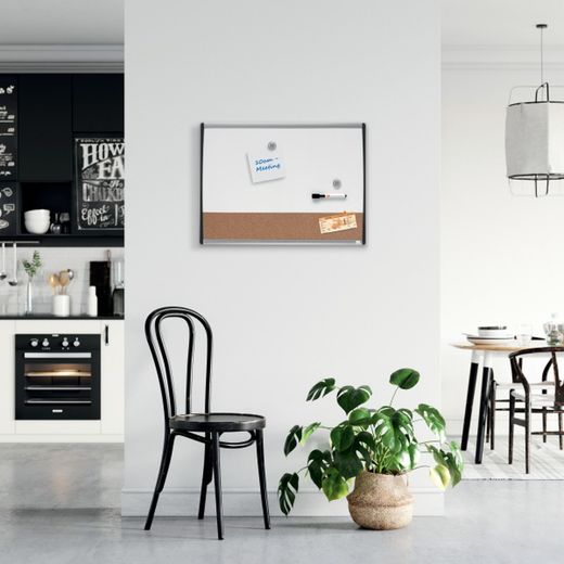 Pizarra blanca magnética pequeña con tablero de anuncios de corcho Nobo 585x430mm