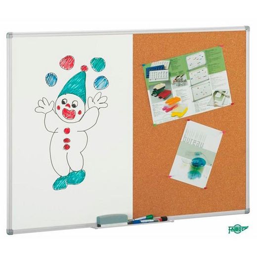 Placa de dupla utilização. Quadro branco e quadro de cortiça