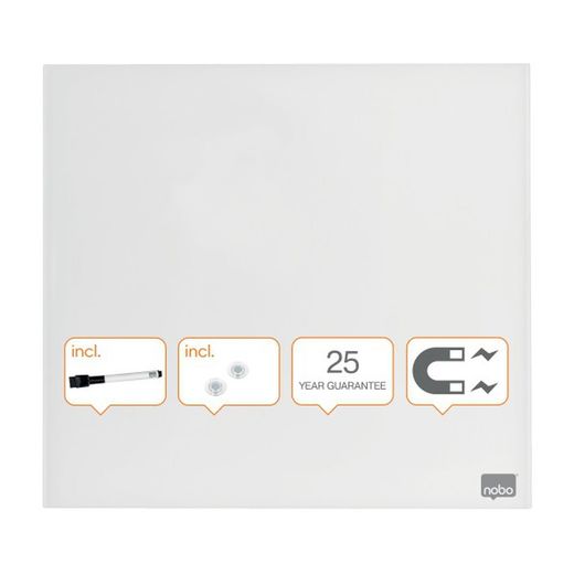 Pizarra nobo cristal 450x450 mm blanco brillante