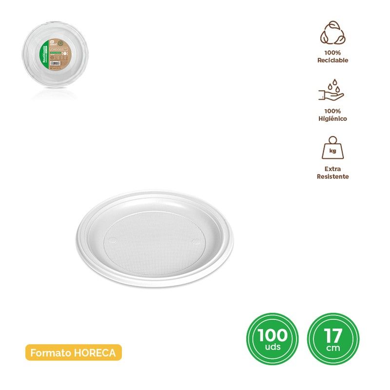 Plato Llano Redondo Postre Blanco Ø17 cm Reutilizable 100 unidades