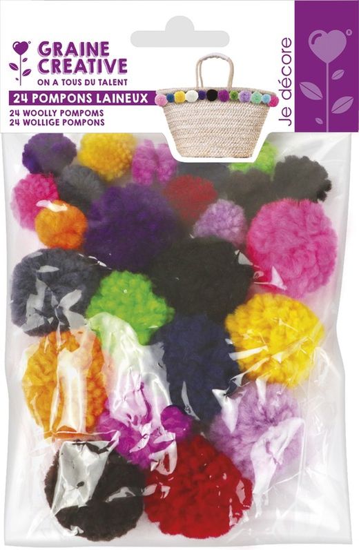 Pompones de Lana Ø15 y 30 mm 24 unidades Colores oscuros