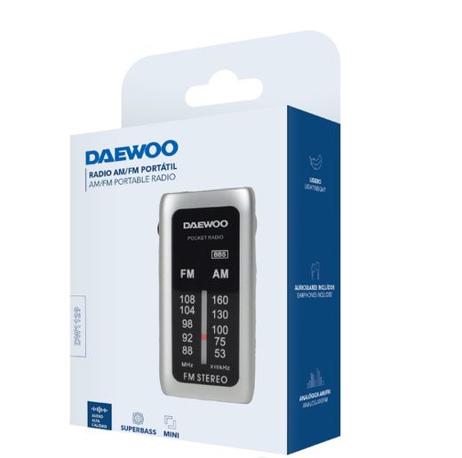 Radio AM/FM Portatil con Auriculares SuperBass Gris