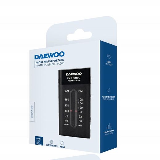 Radio AM/FM Portatil con Auriculares SuperBass Negro