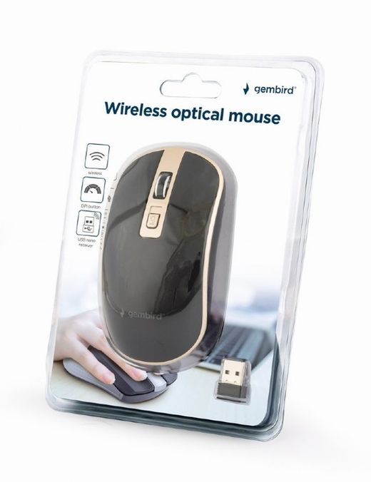 Mouse sem fio fino - preto/dourado