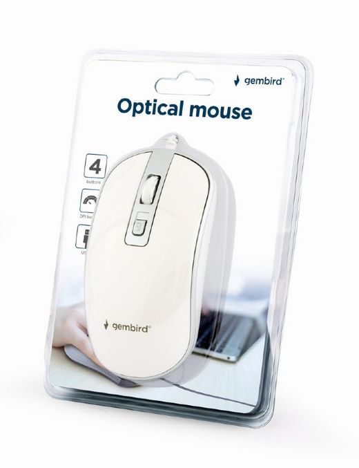 Ratón óptico con cable Gembird con conexión USB y selector DPI Blanco
