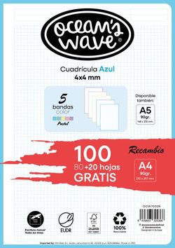 Recambio  A4 80H+20H Gratis 90gr 4x4 5 Bandas De Color Pastel by Ocean´s Wave