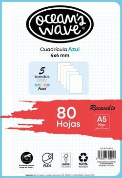 Recambio  A5 80 Hojas 90gr 4x4 5 Bandas De Color Pastel by Ocean´s Wave