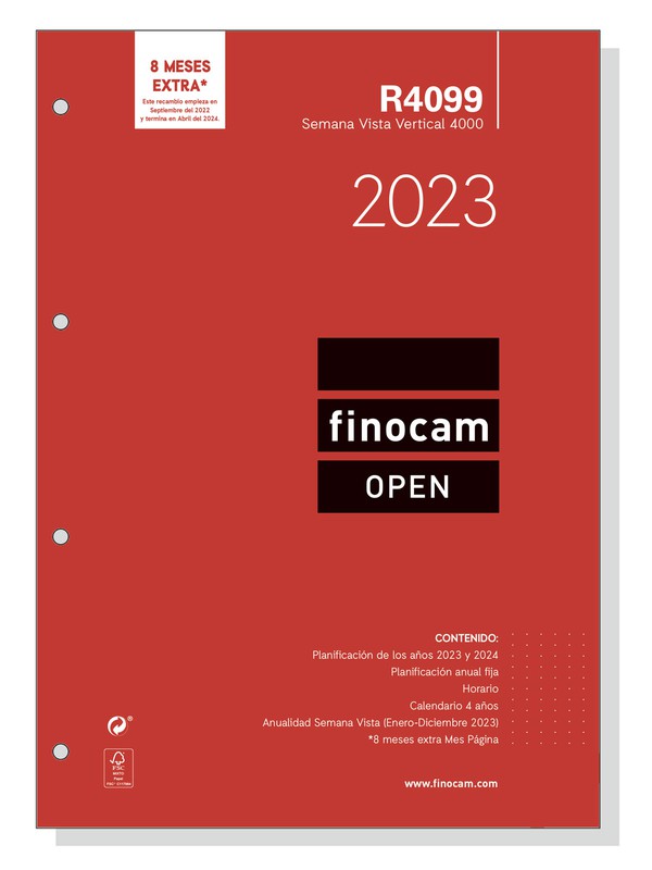 Recambio anual para Finocam Open 4000 R4099 A4 en semana vista vertical  2023 — Cartabon