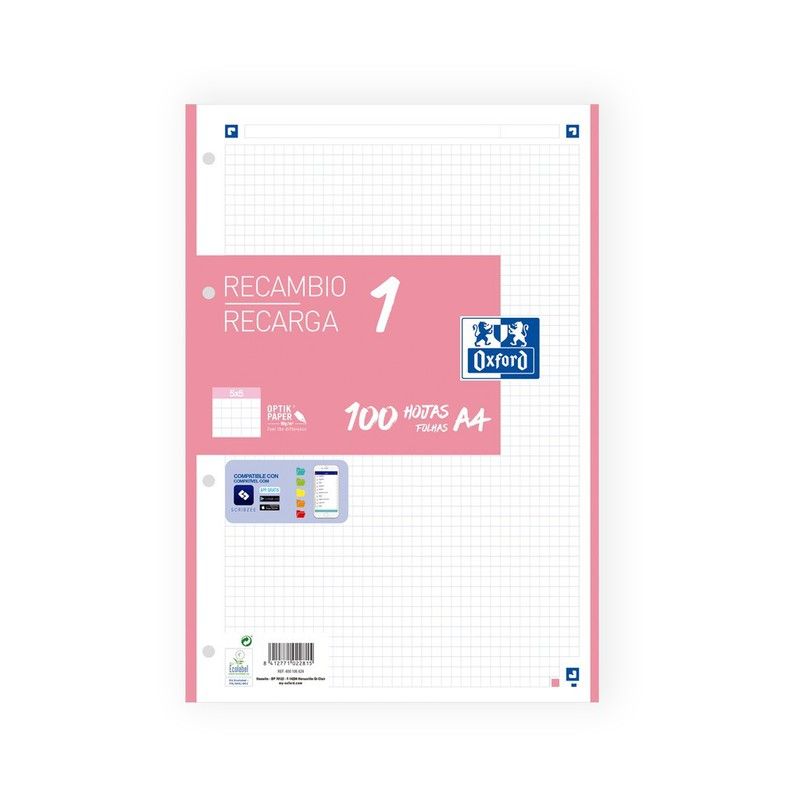 Recambio Oxford con banda de color. 100+20 hojas