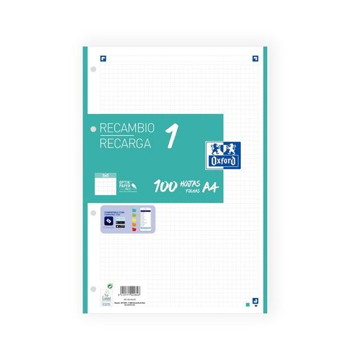 Recharge Oxford avec bande colorée. 100+20 feuilles
