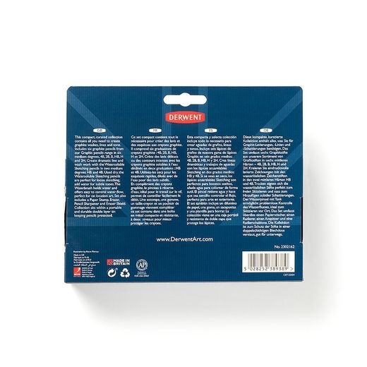 Conjunto de esboços de linha e lavagem - em caixa de metal (inclui 6 lápis de grafite, 2 lápis de desenho aquarela, 1 pincel de água, 1 borracha, 1 liquidificador, 1 apontador e uma borracha de plástico)