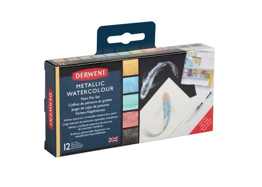 Set de viaje de pinturas Derwent Metallic en 12 pastillas