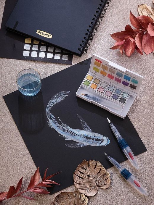 Set de viaje de pinturas Derwent Metallic en 12 pastillas