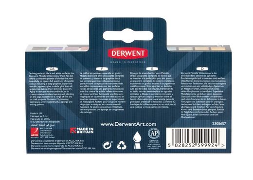 Set de viaje de pinturas Derwent Metallic en 12 pastillas