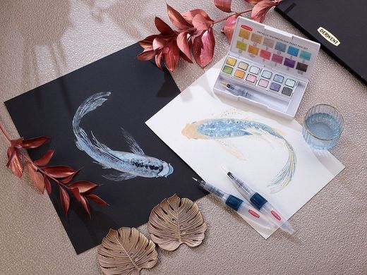 Set de viaje de pinturas Derwent Metallic en 12 pastillas