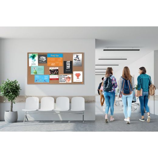 Quadro de avisos panorâmico Nobo Impression Pro em cortiça natural. Cinco tamanhos