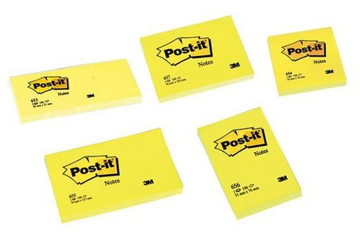 Taco de 100 notas amarillas Post-it. Varios tamaños