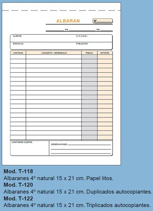 Carnets de livraison de prêt. 4ème taille