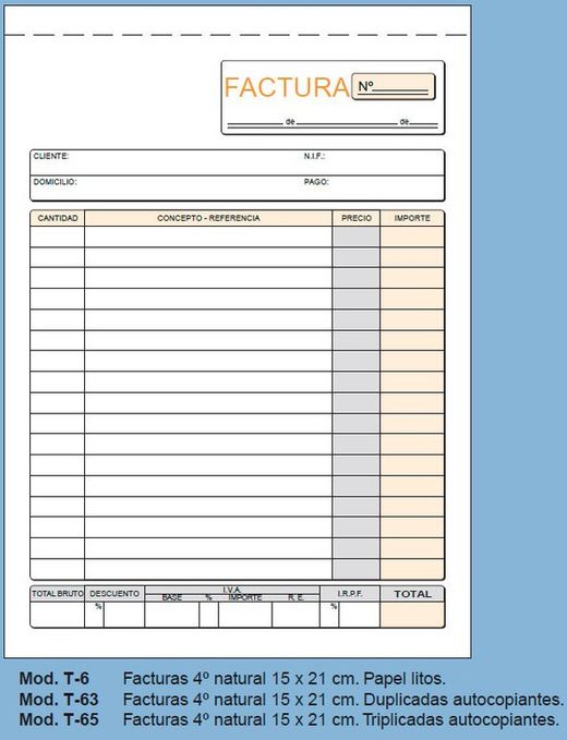 Talonarios de facturas Loan. 6  tamaños.