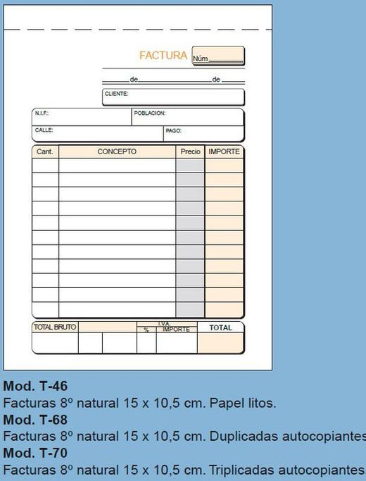 Talonarios de facturas Loan. 6  tamaños.