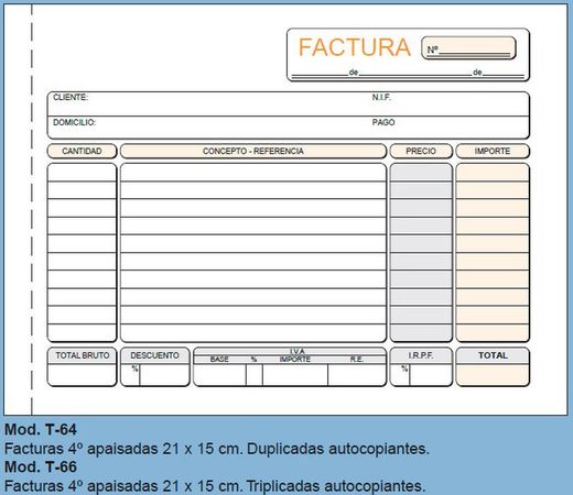 Talonarios de facturas Loan. 6  tamaños.