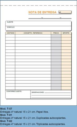 Talonarios de notas de entregas Loan. Varios modelos.