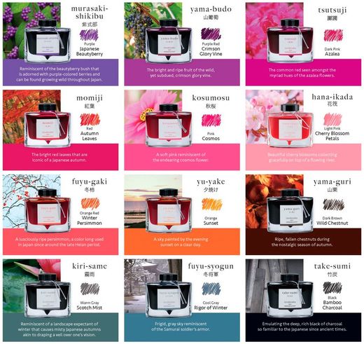 Tinteiros Iroshizuku. 24 cores de tinta diferentes