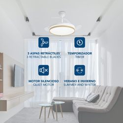 Ventilador de techo con aspas retráctiles blanco/madera