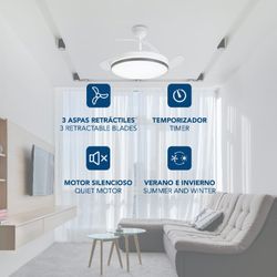 Ventilador de techo con aspas retráctiles blanco/negro