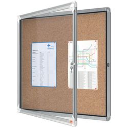 Vitrine interna Nobo. Porta de batente e superfície em cortiça. Três tamanhos