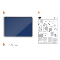 Vitrina de interior Nobo. Puerta batiente y superficie de tela azul o gris. Varios tamaños