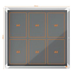 Vitrina de interior Nobo. Puerta batiente y superficie de tela azul o gris. Varios tamaños
